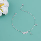 925 Sterling Silver Butterfly & Flower Charm Anklet for Women